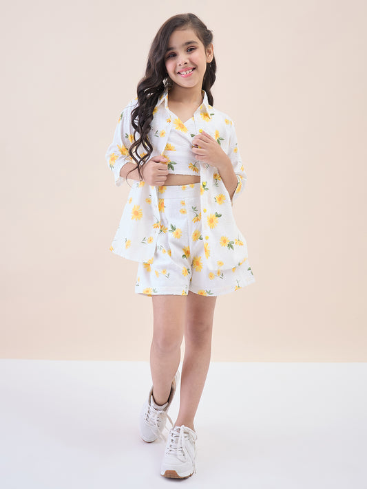 Girls Above Knee All over Print Top with Shorts - Off-White