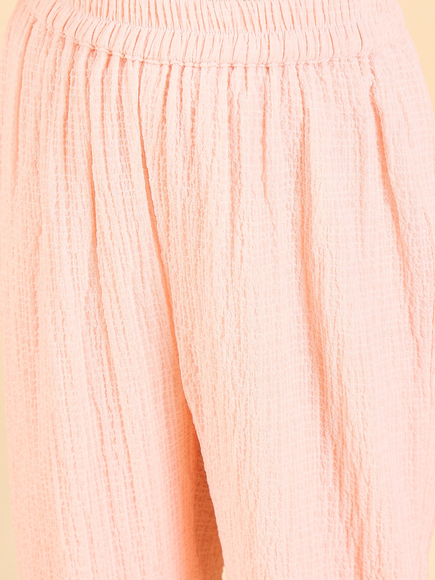 Girls Below Knee Embroidery Kurti Set - Peach