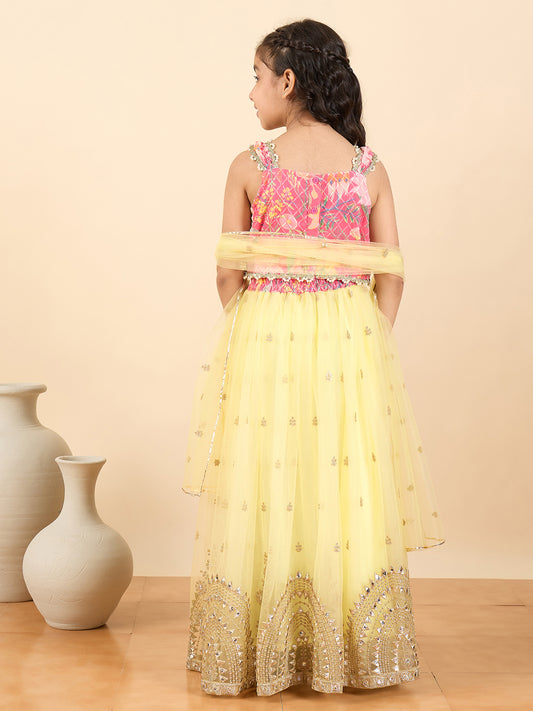 Girls Waist Length Embroidery Lehenga Choli - Yellow