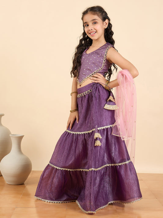 Girls Waist Length Embroidery Lehenga Choli - Purple