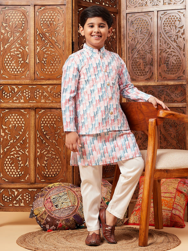 Boys Multi Embroidery Polyester Kurta Set with Jacket