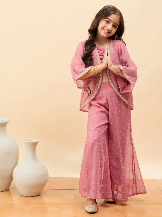 Girls Waist Length All over Print Kurti Set - Peach