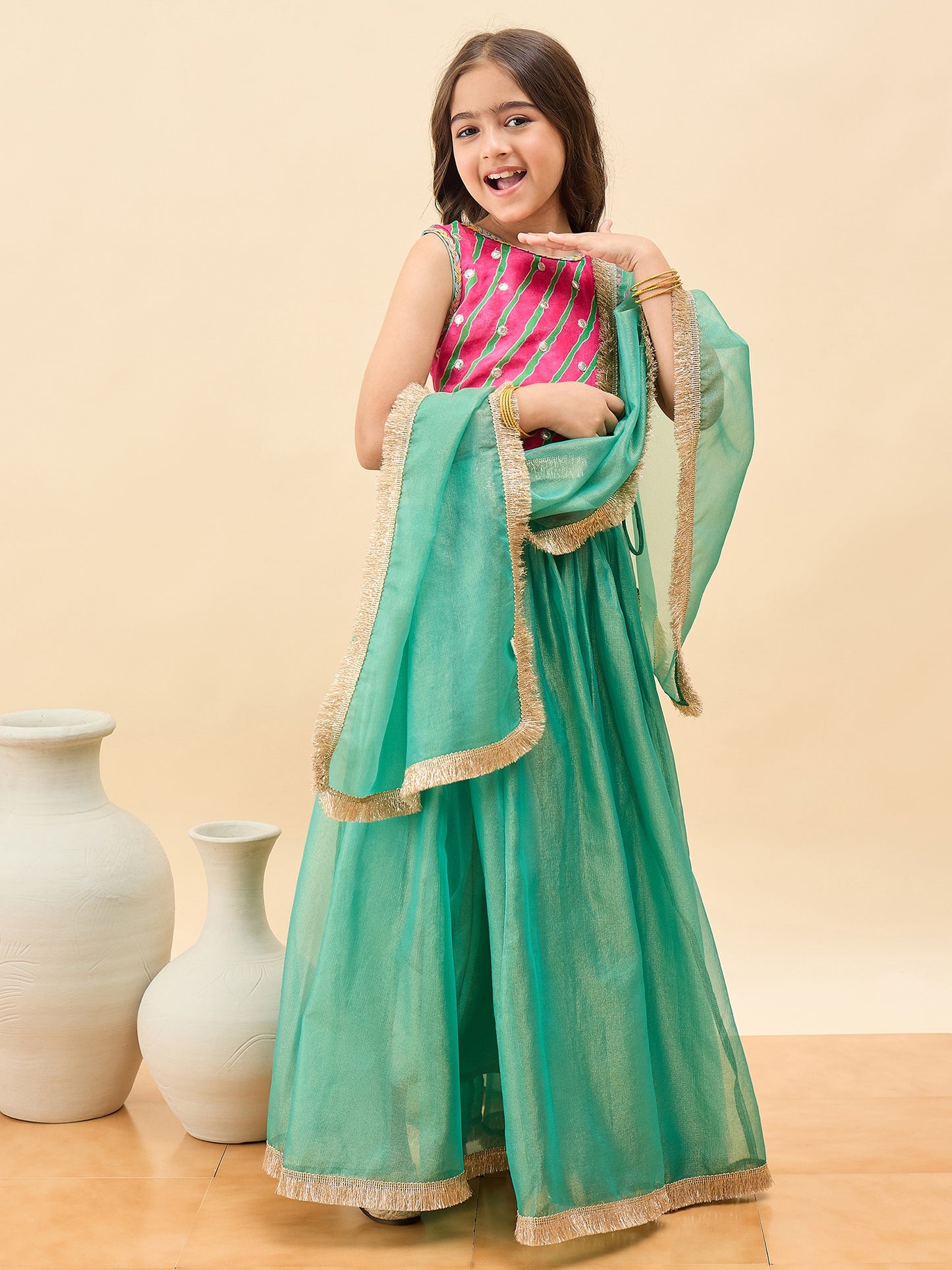Girls Waist Length Embroidery Lehenga Choli - Magenta