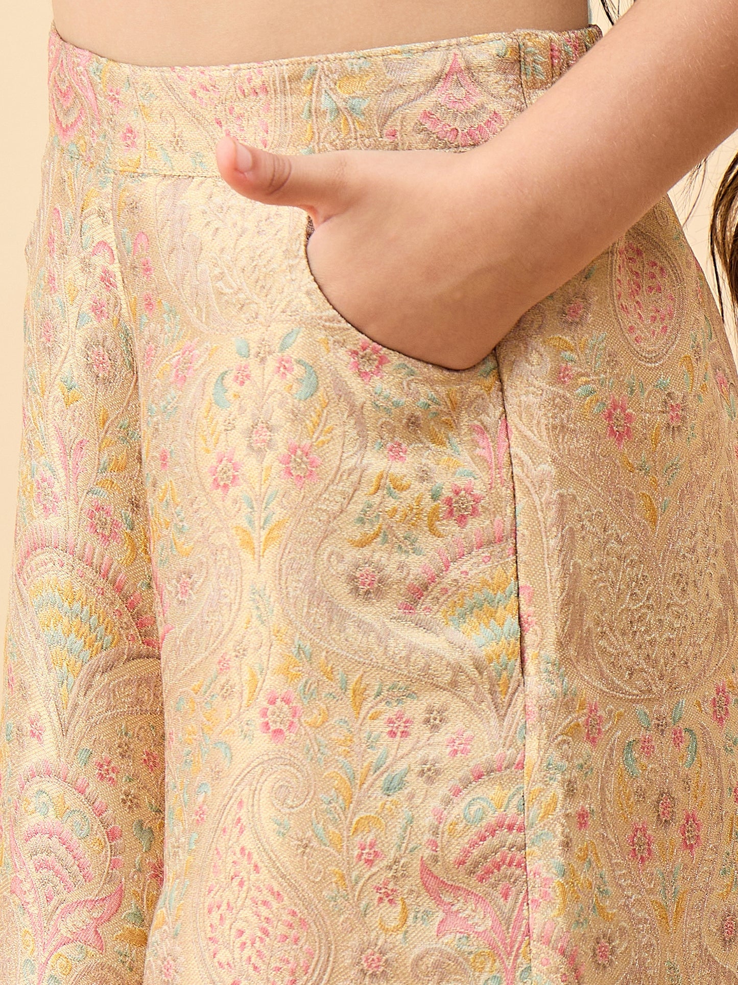 Girls Hip Length Embroidery Top With Pants - Blue