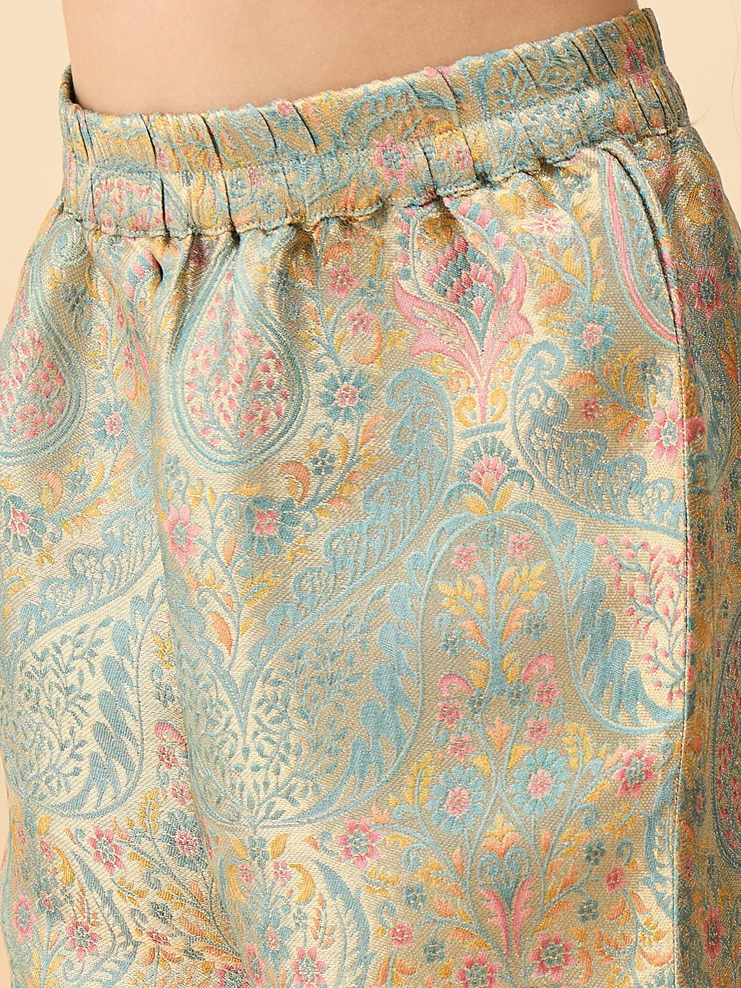 Girls Hip Length Embroidery Top With Pants - Green