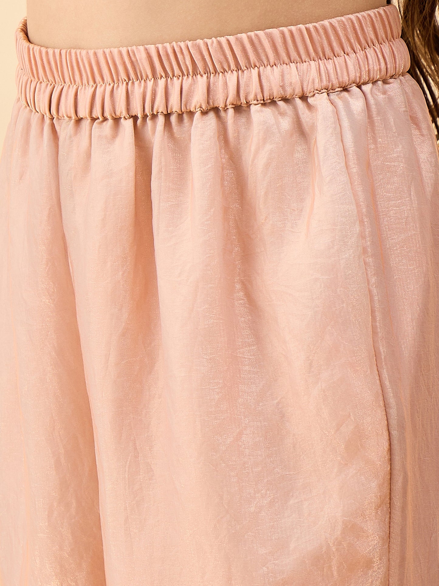 Girls Hip Length Solid Top With Pants - Gold