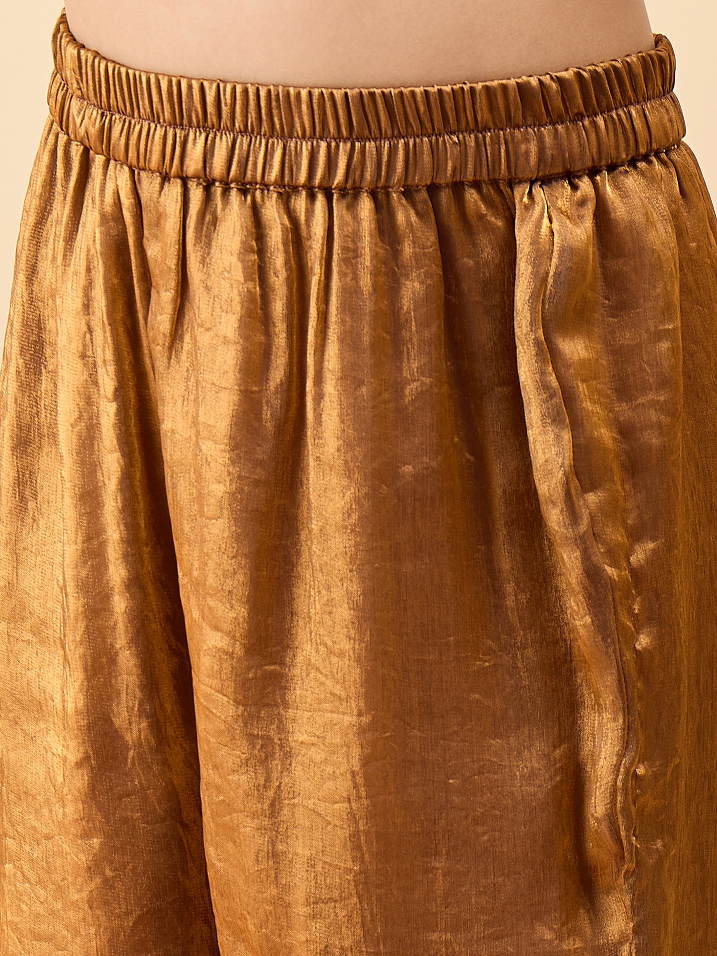 Girls Hip Length Solid Top With Pants - Brown