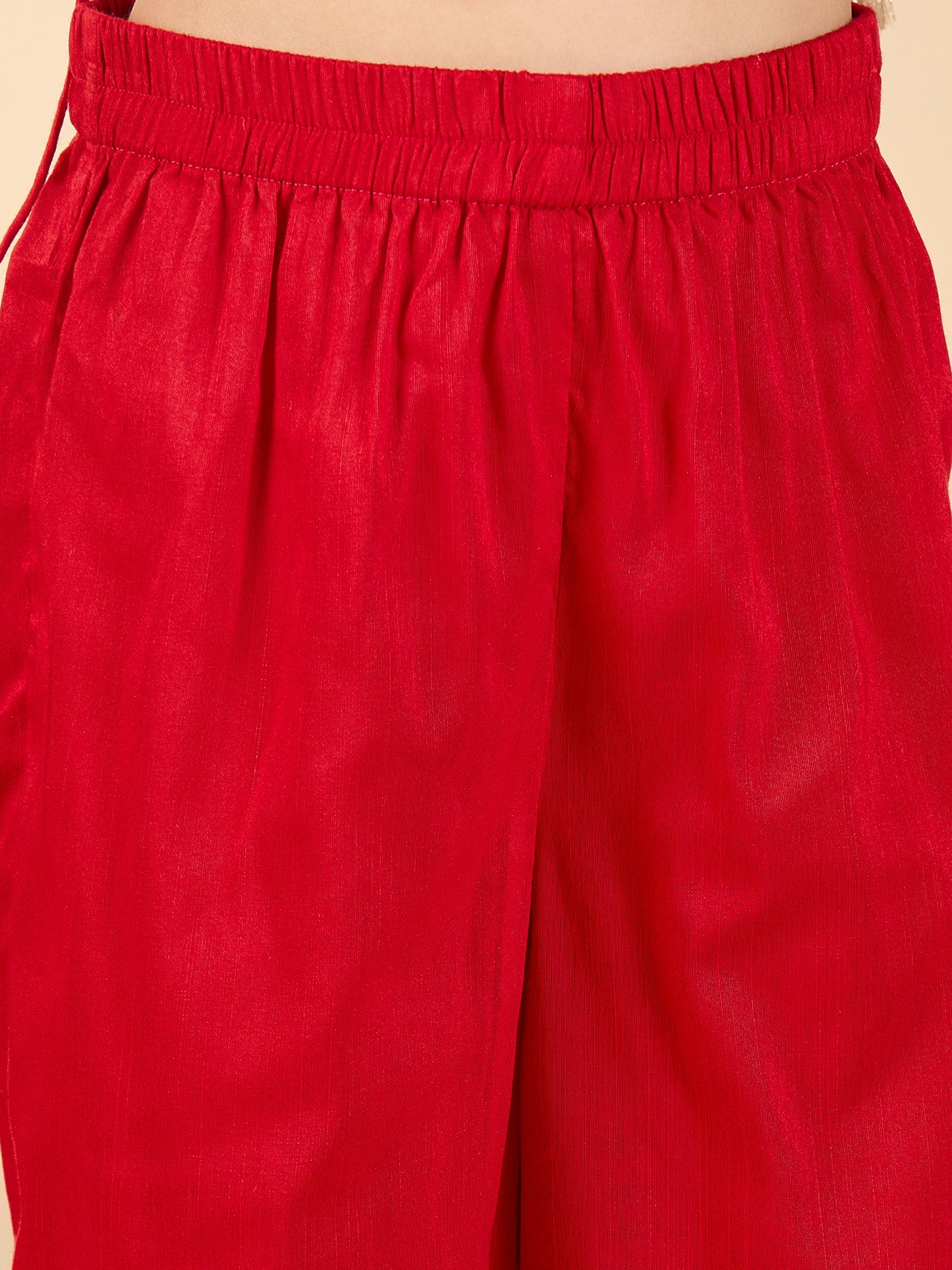 Girls Above Knee Embroidery Kurti Set - Red