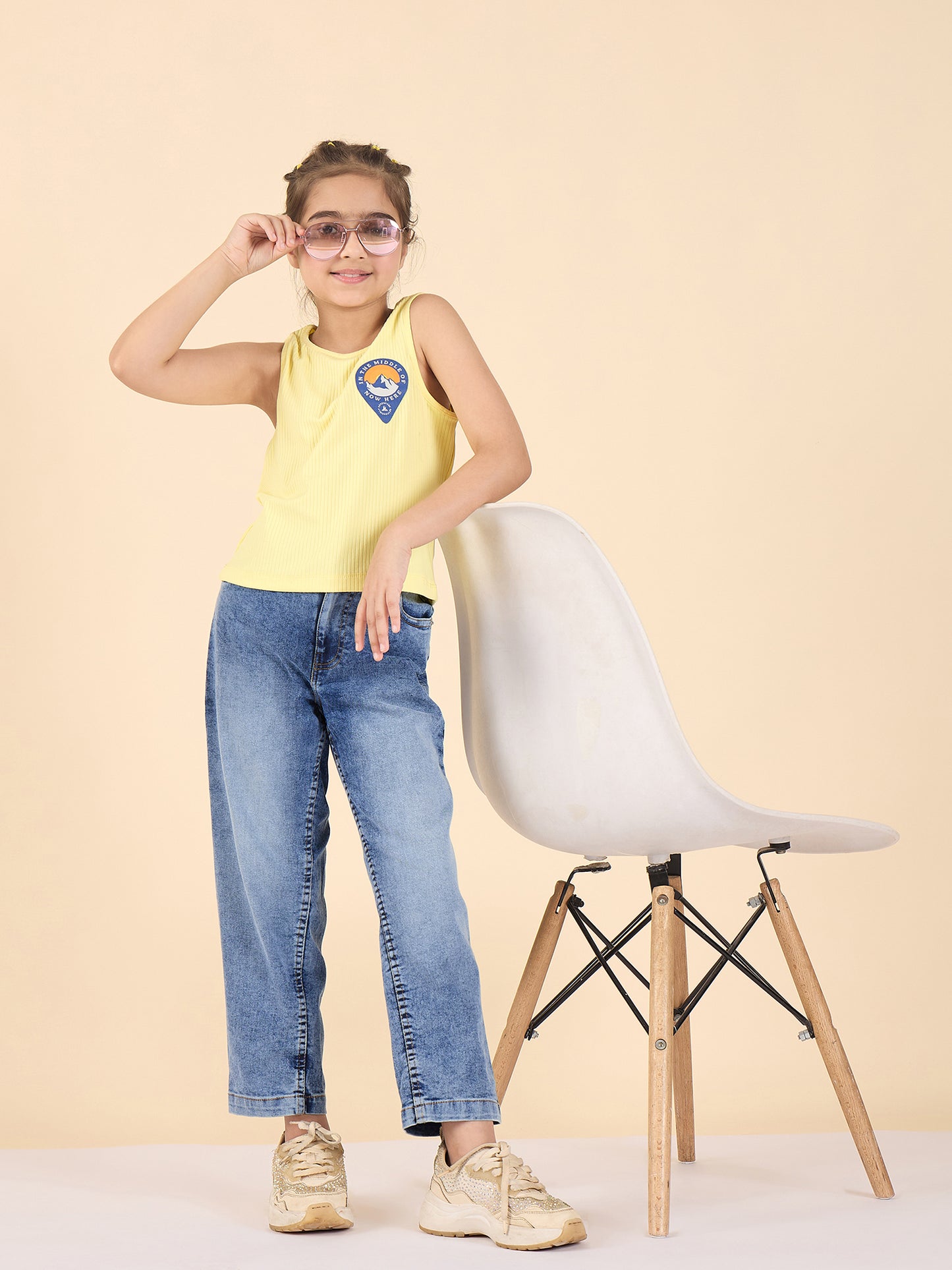 Girls Ankle Length Solid Jeans - Blue