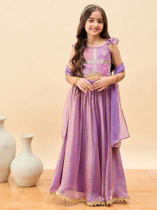 Girls Waist Length Embroidery Lehenga Choli - Purple