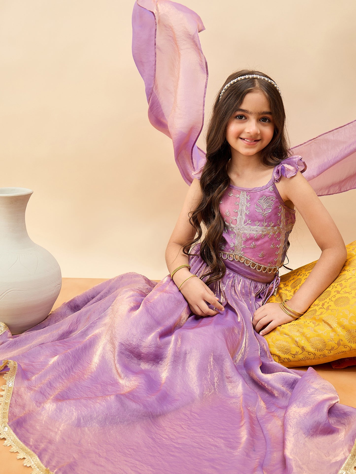 Girls Waist Length Embroidery Lehenga Choli - Purple
