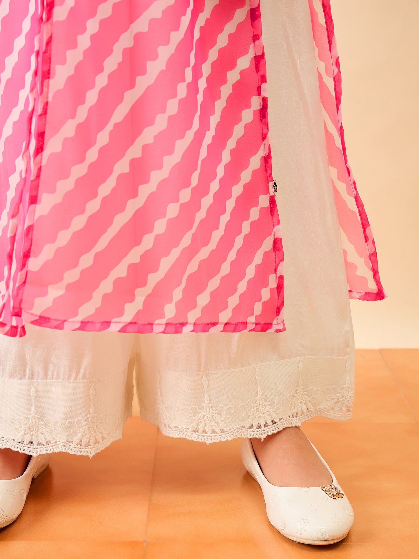 Girls Calf Length Embroidery Kurti Set - Magenta