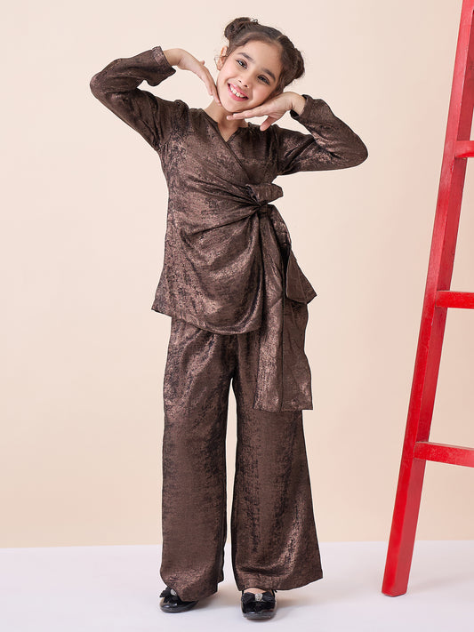 Girls Ankle Length Solid Top With Pants - Copper