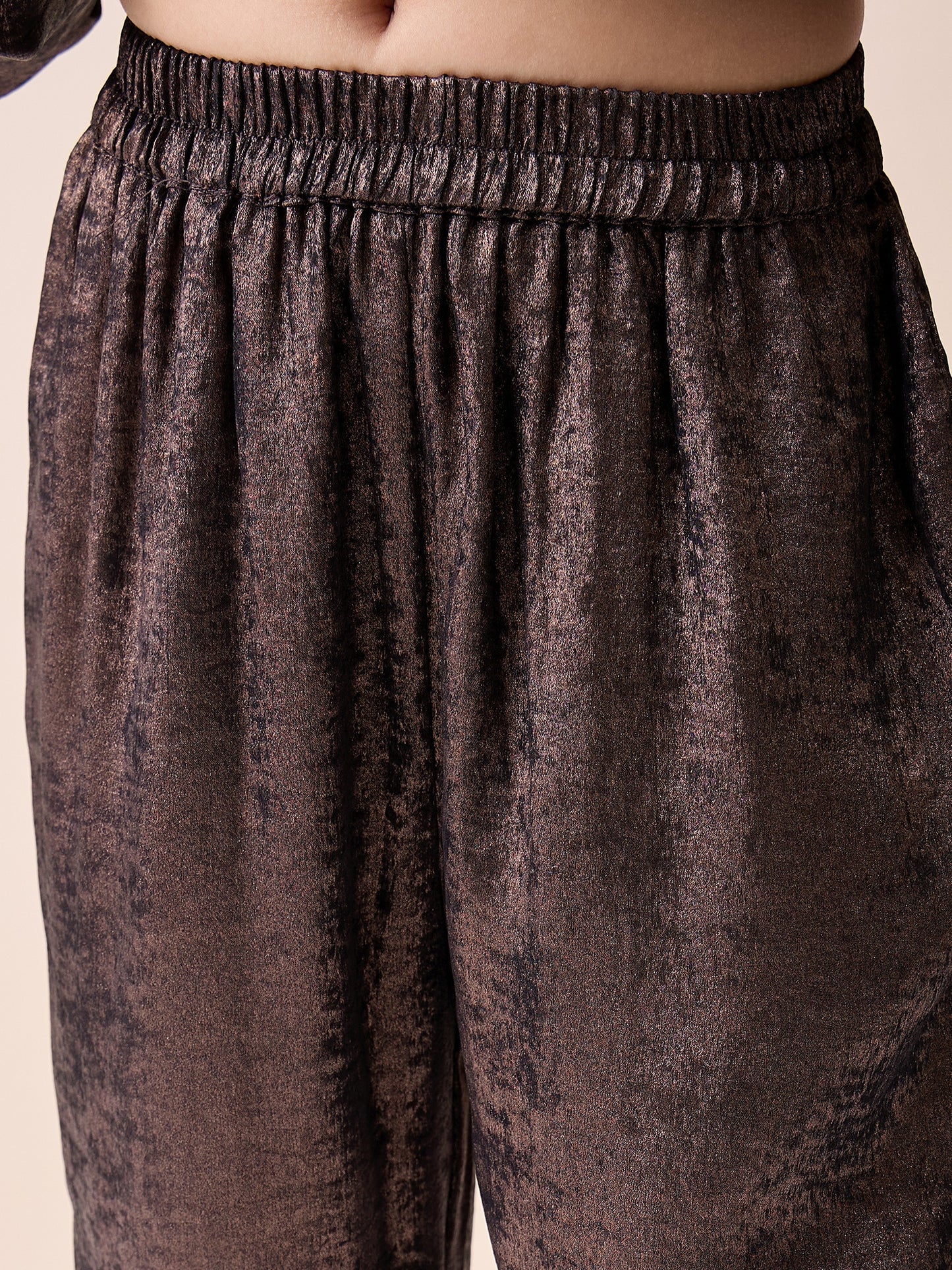 Girls Ankle Length Solid Top With Pants - Copper