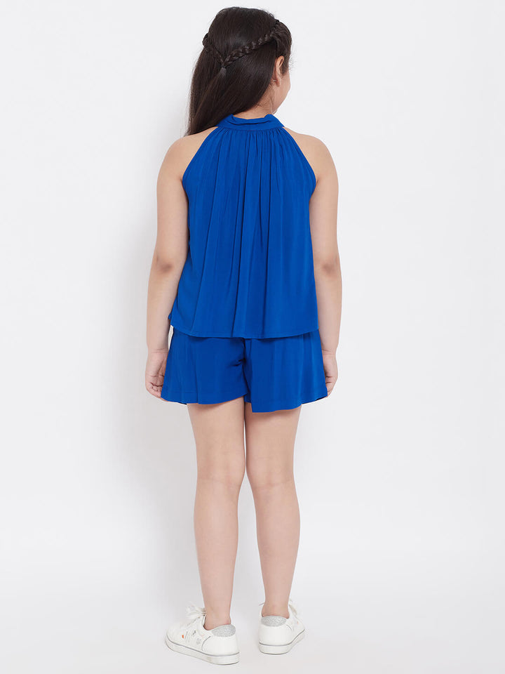 Girl's Blue Solid Top with Shorts StyloBug