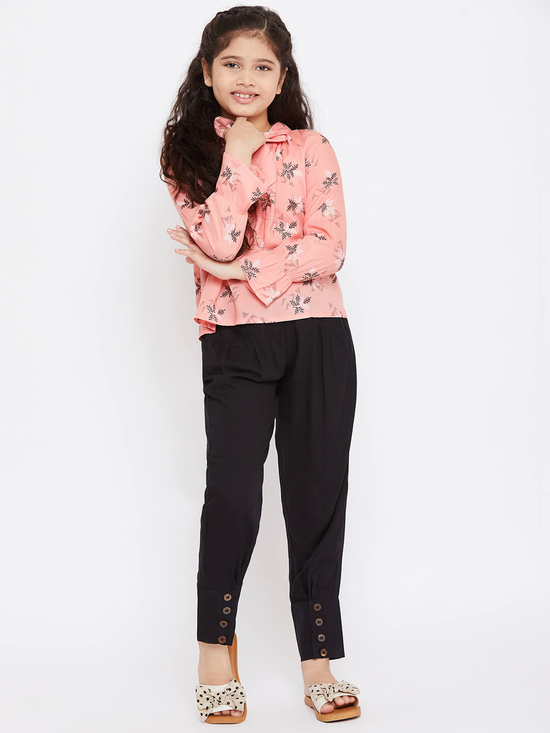 Girl's Pink Printed Top with trousers Pant