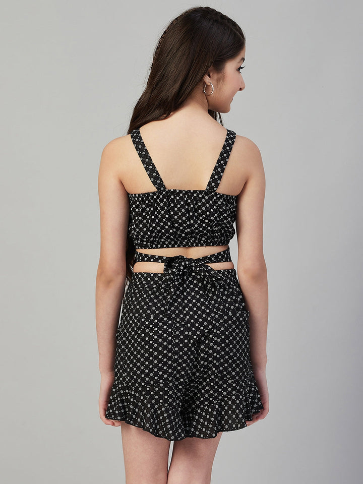 Girl's Printed Top with Shorts - Black StyloBug