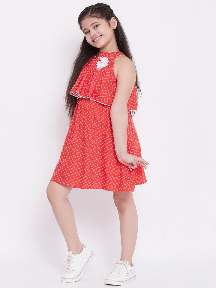 Girl's Red Printed Dress StyloBug
