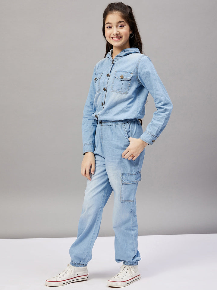 Girl's Solid Top with trousers Pant - Blue StyloBug