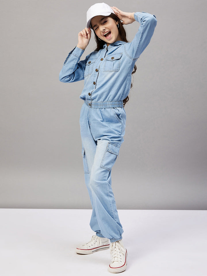 Girl's Solid Top with trousers Pant - Blue StyloBug