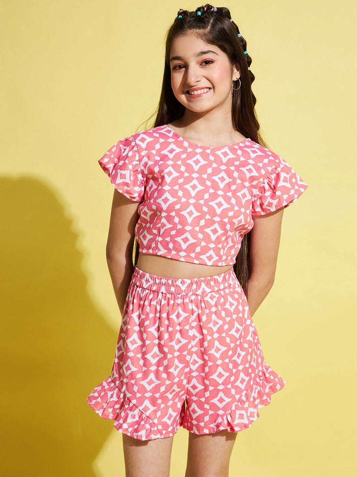 Girls Printed Top with Shorts - Pink StyloBug