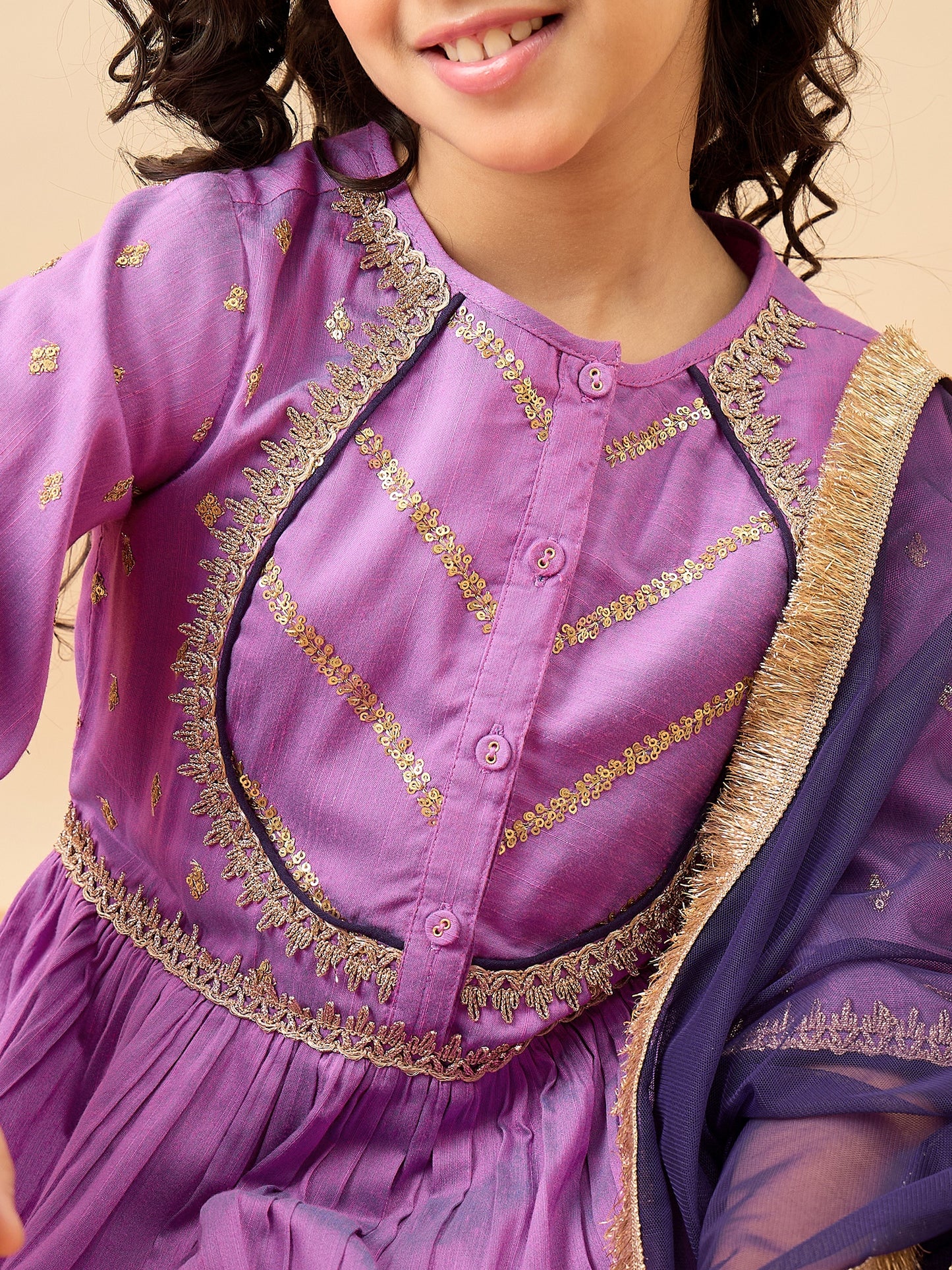 Girls Embroidery Kurti Set - Lavender