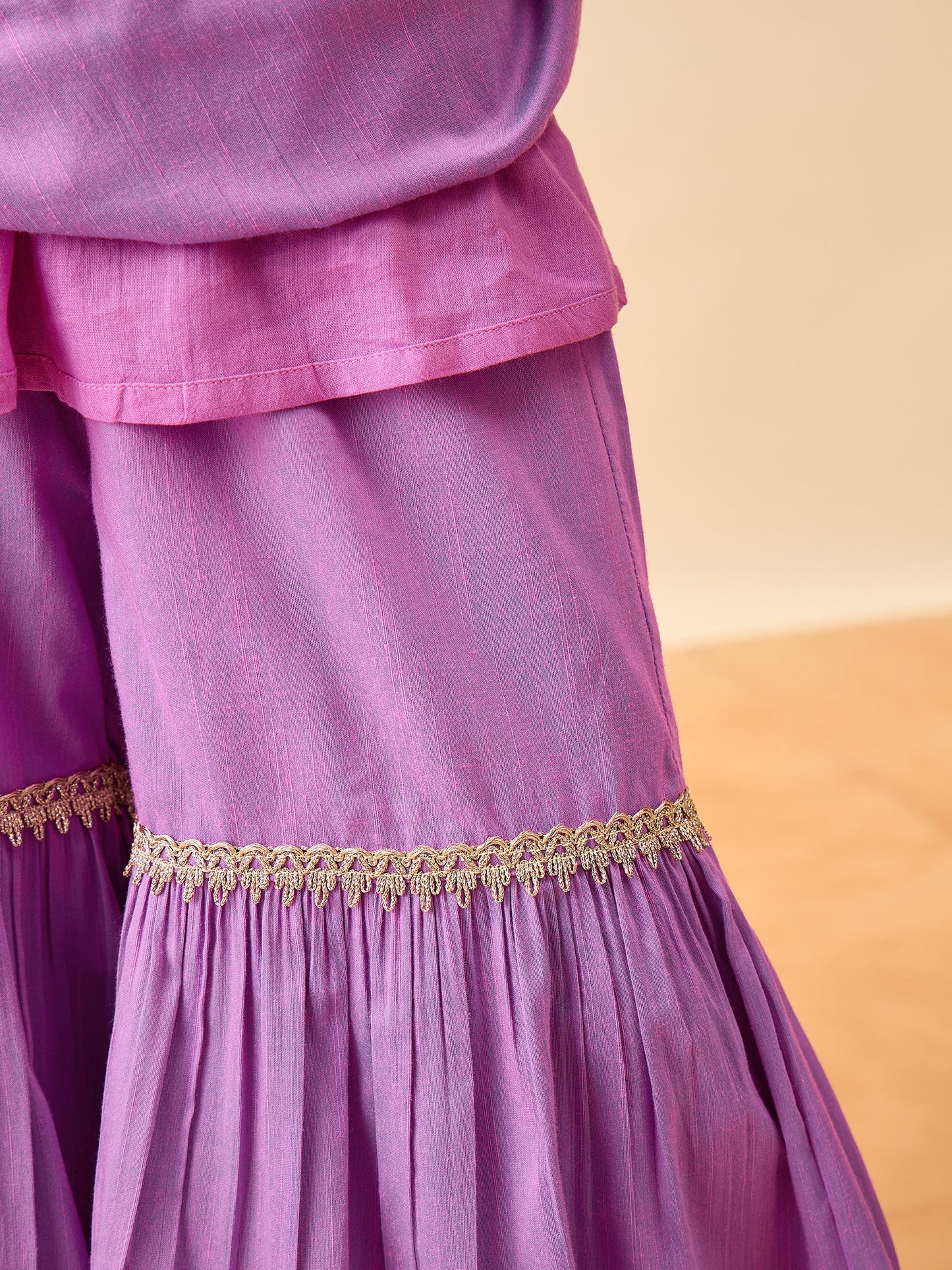 Girls Embroidery Kurti Set - Lavender