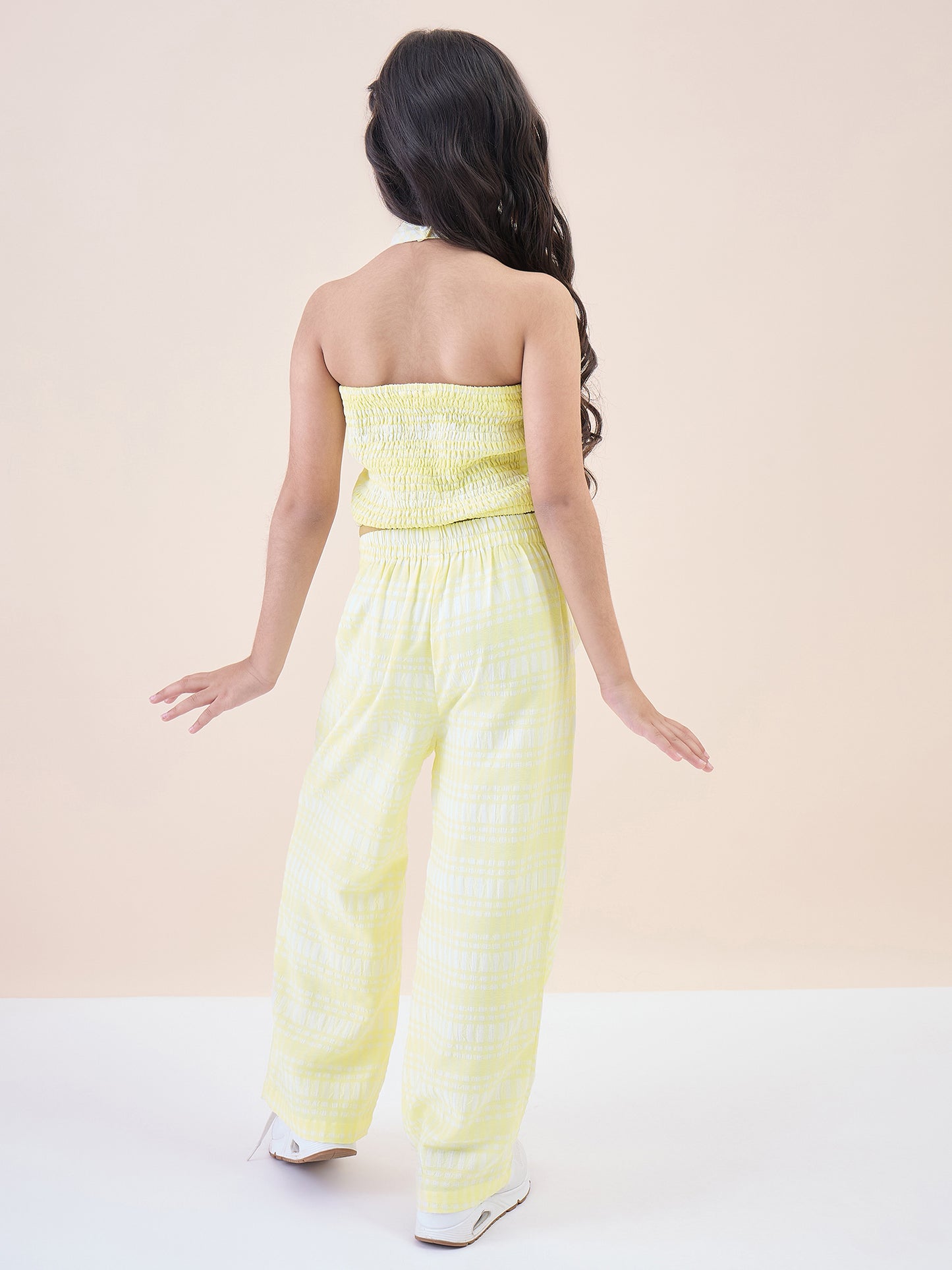 Girls Ankle Length All over Print Top With Pants - Yellow