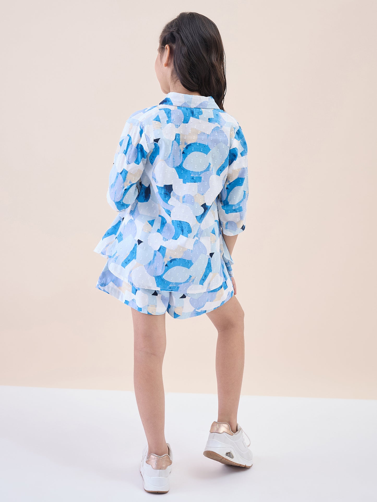 Girls Above Knee All over Print Top with Shorts - Blue