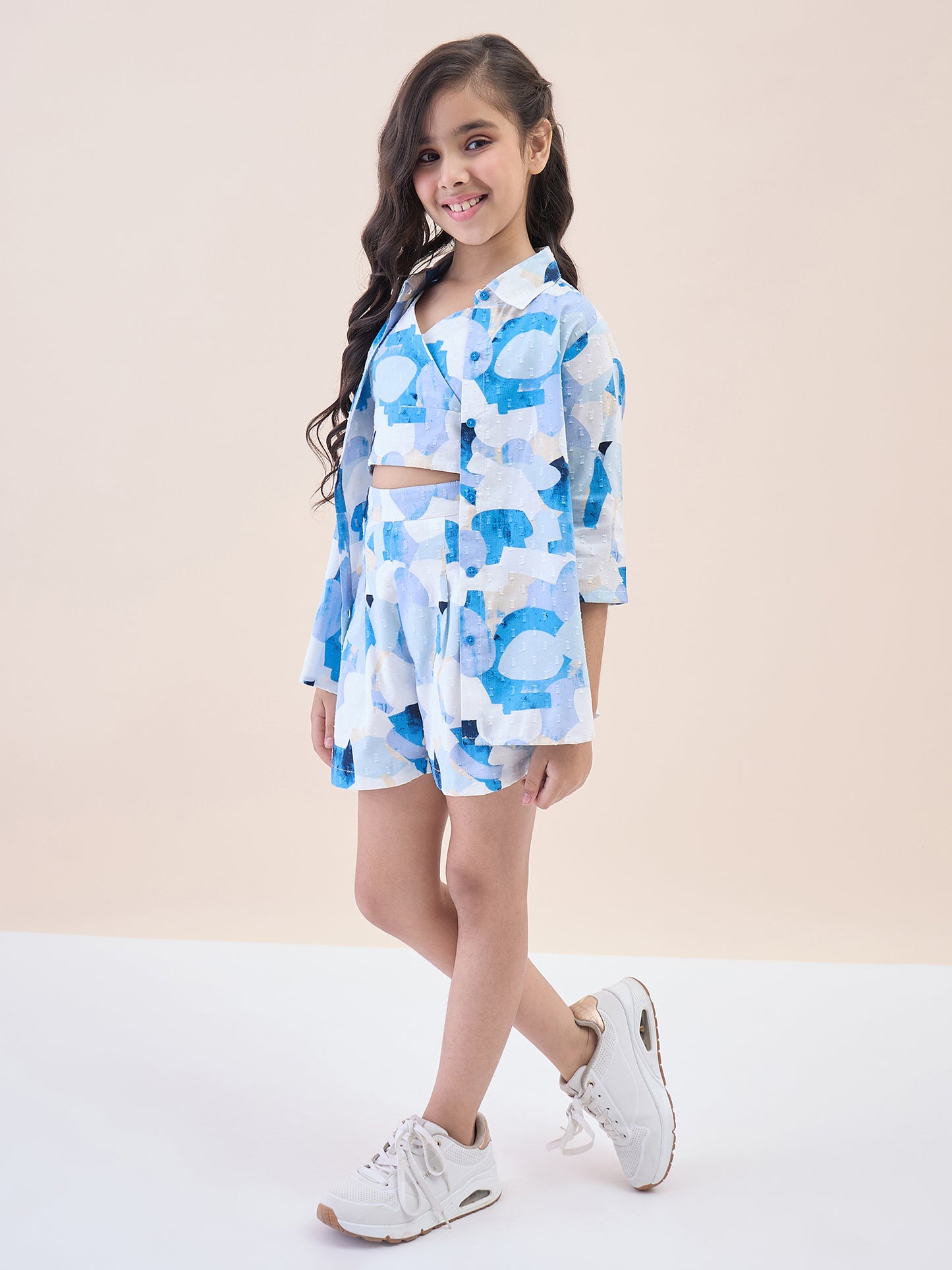 Girls Above Knee All over Print Top with Shorts - Blue