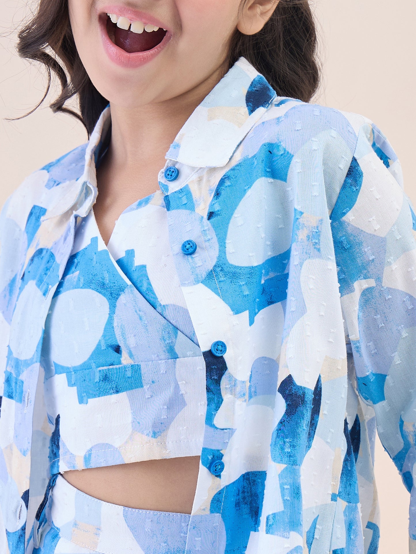 Girls Above Knee All over Print Top with Shorts - Blue