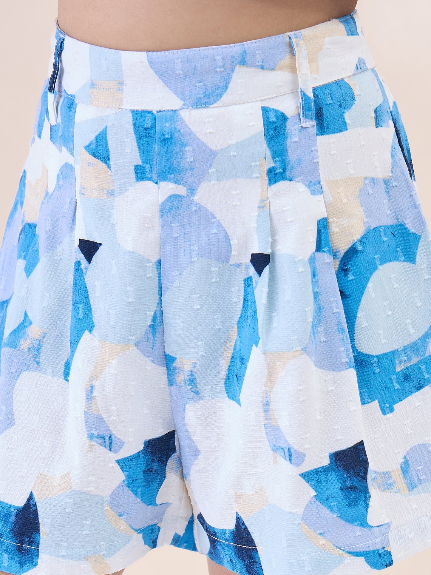 Girls Above Knee All over Print Top with Shorts - Blue