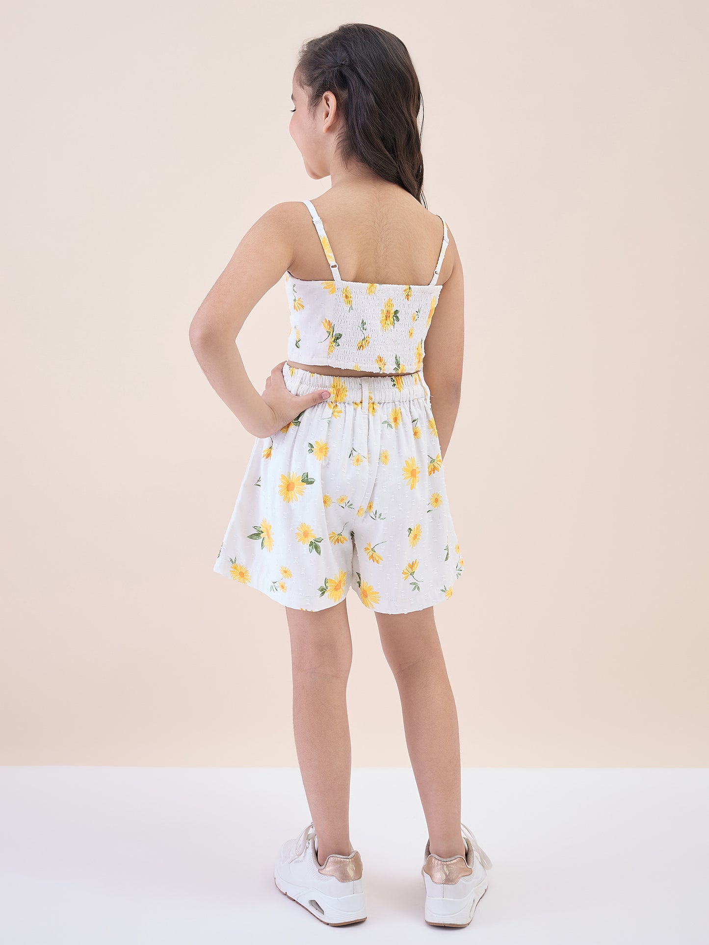 Girls Above Knee All over Print Top with Shorts - Off-White