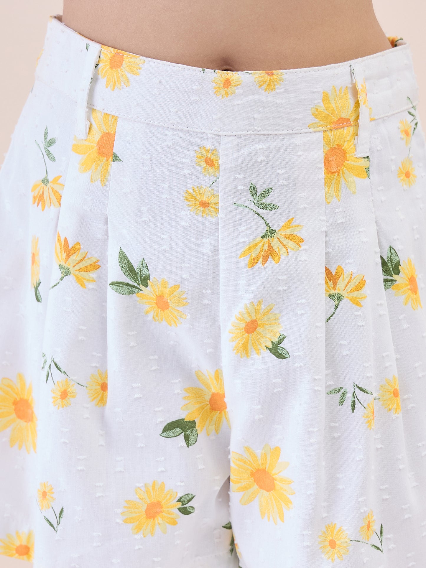 Girls Above Knee All over Print Top with Shorts - Off-White