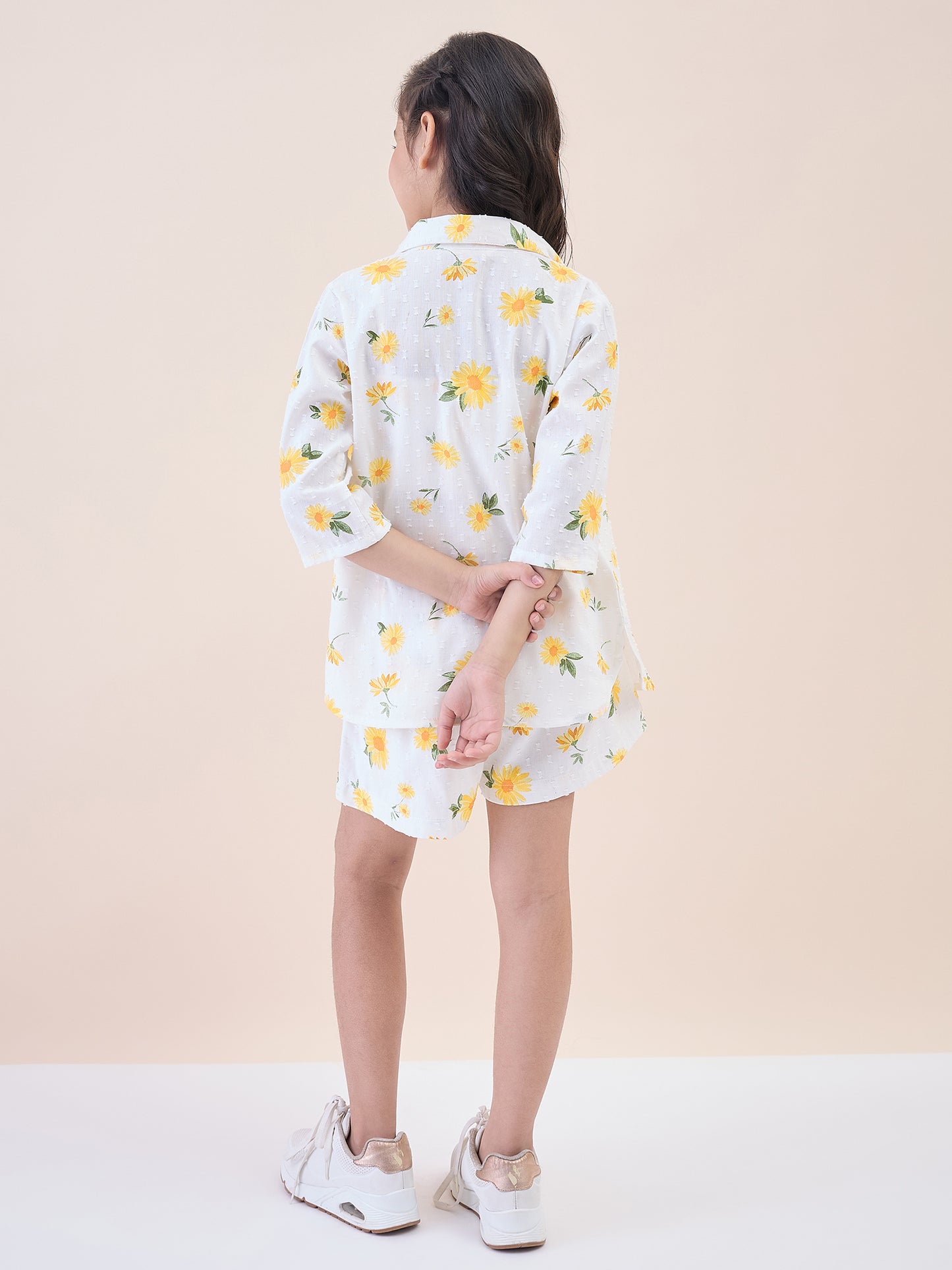 Girls Above Knee All over Print Top with Shorts - Off-White