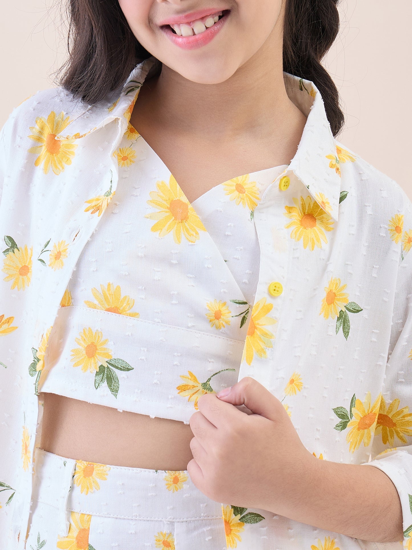 Girls Above Knee All over Print Top with Shorts - Off-White