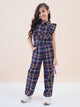 Girls Ankle Length All over Print Top With Pants - Navy Blue