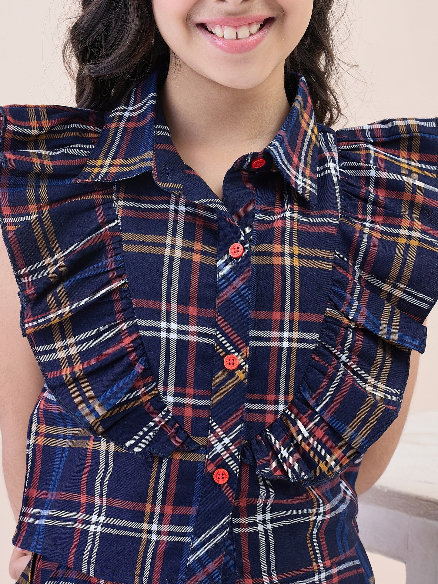 Girls Ankle Length All over Print Top With Pants - Navy Blue