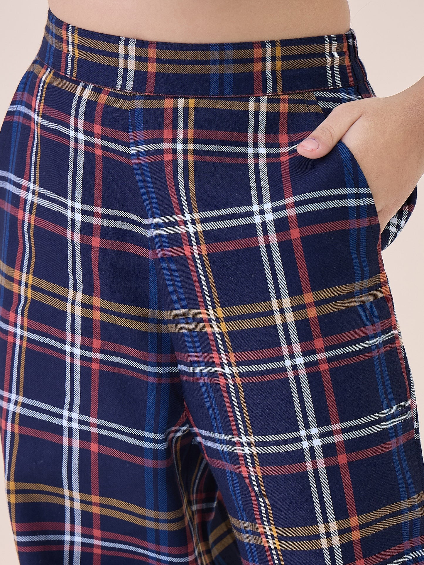 Girls Ankle Length All over Print Top With Pants - Navy Blue