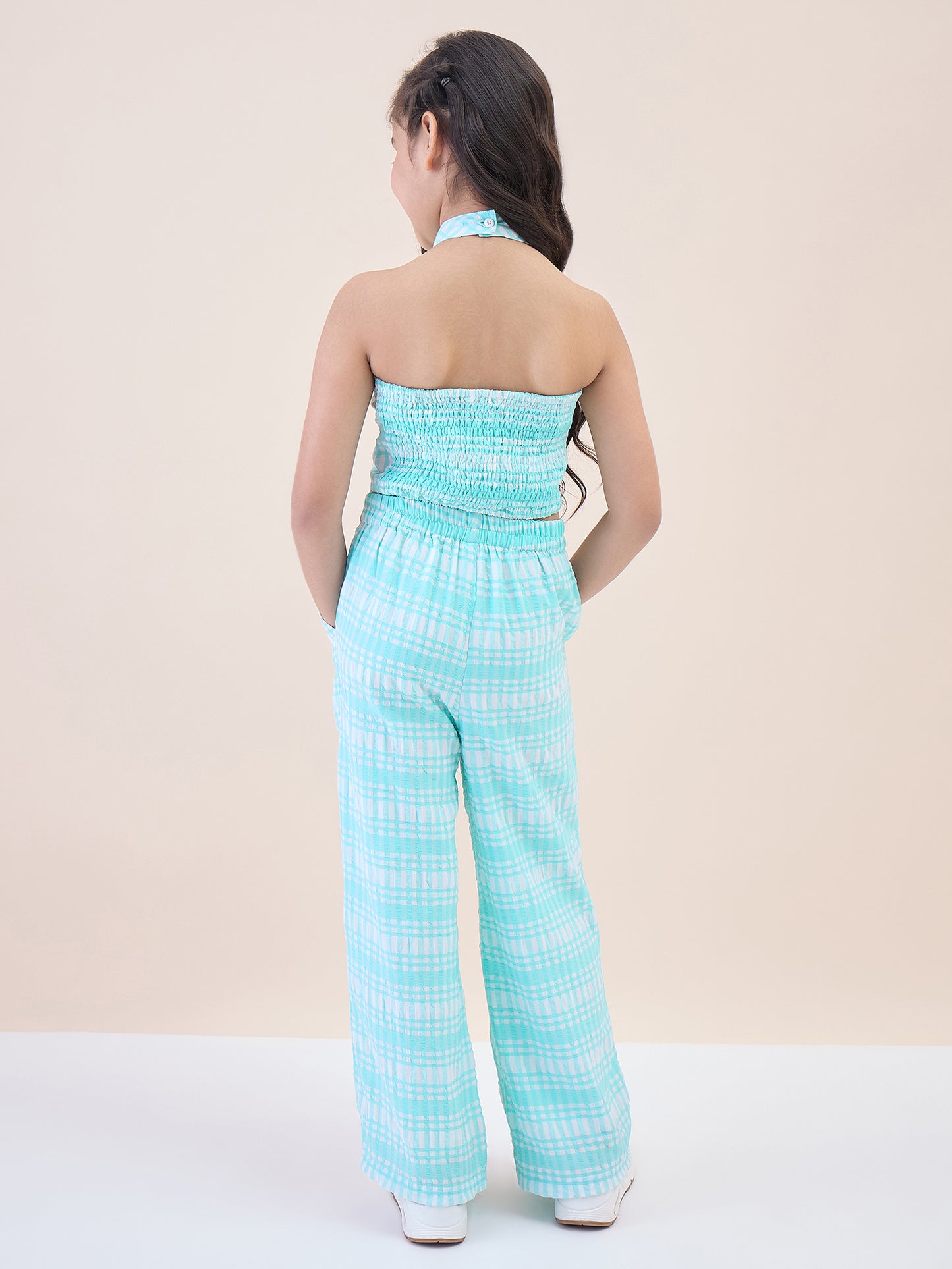Girls Ankle Length All over Print Top With Pants - Blue