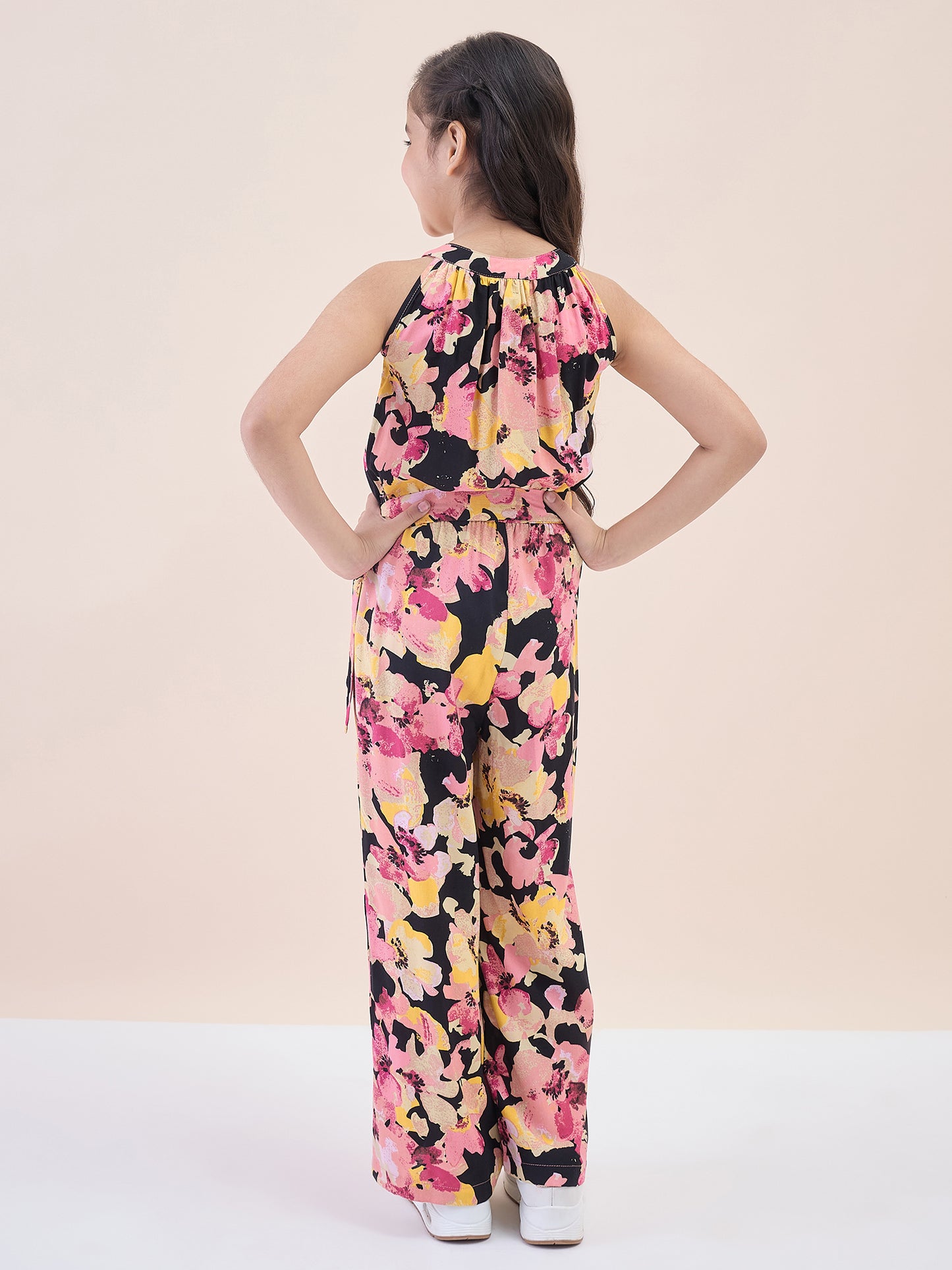 Girls Ankle Length All over Print Jumpsuit - Multi