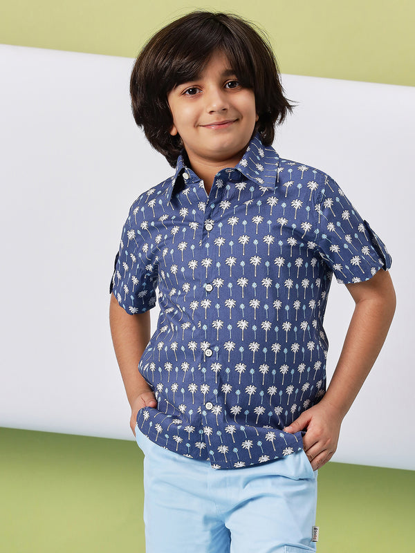 Boys Mid Thigh Printed Shirts - Blue