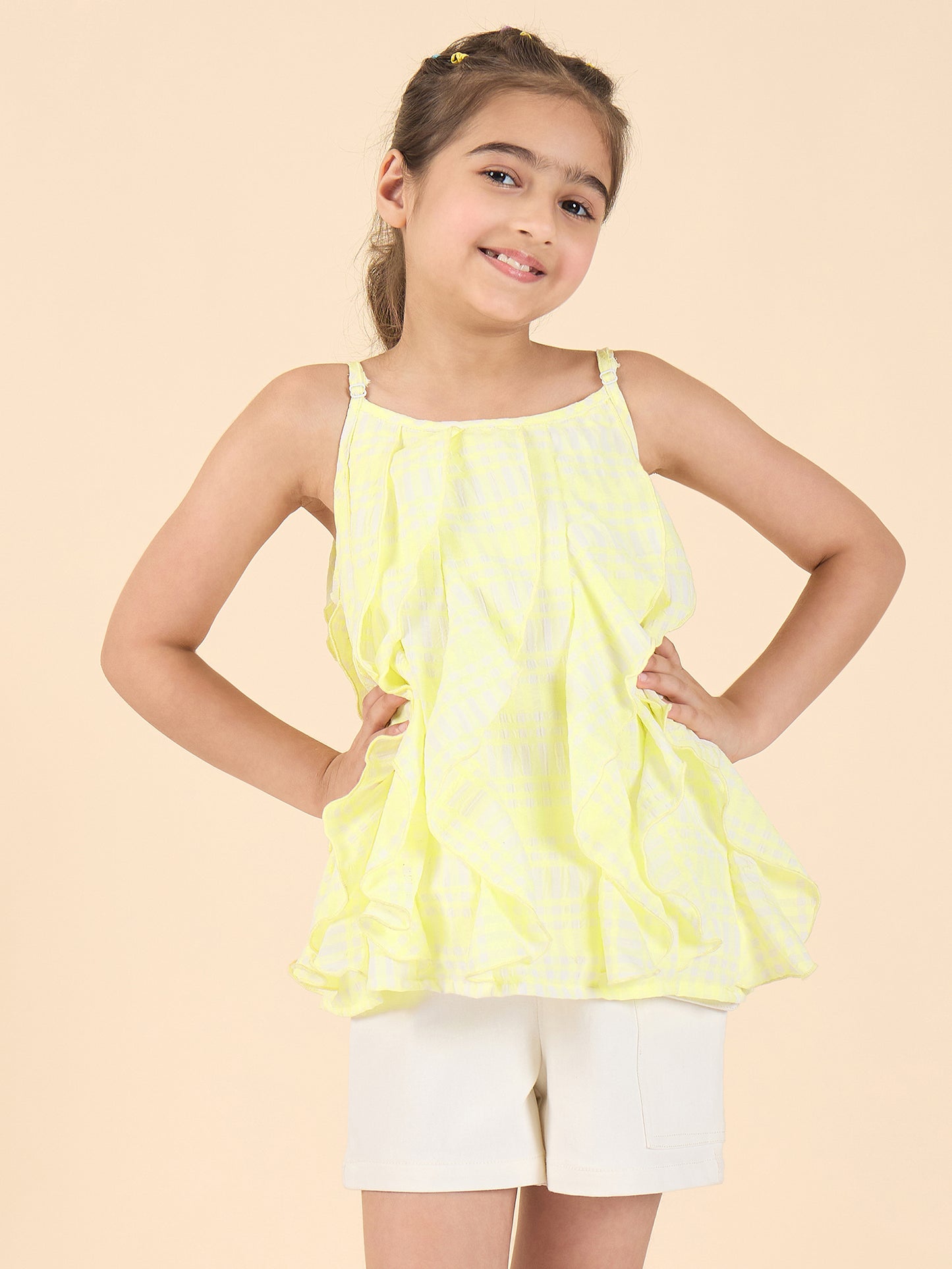 Girls Above Knee All over Print Top with Shorts - Yellow