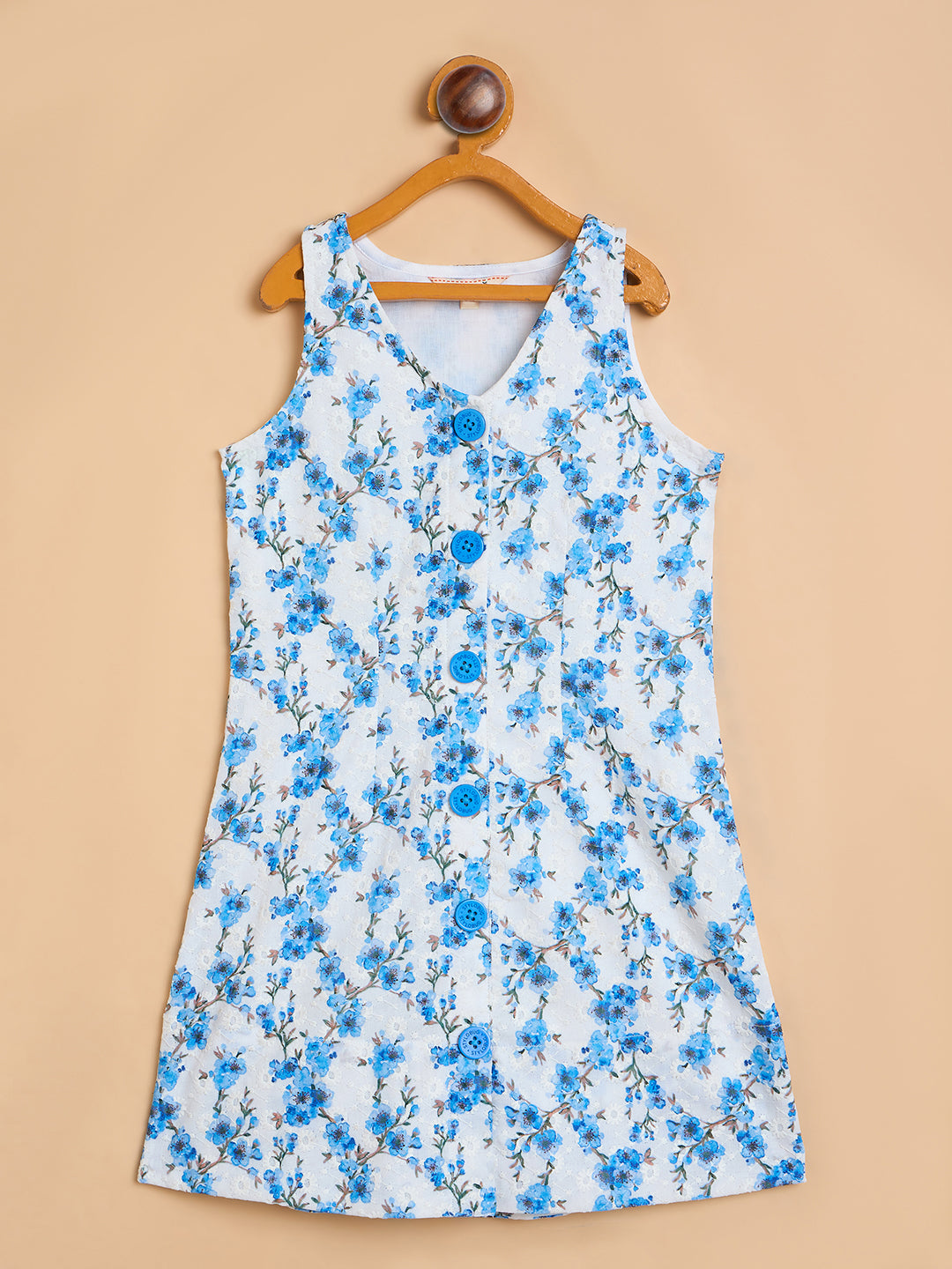 Girls Knee Length All over Print Dress - Blue