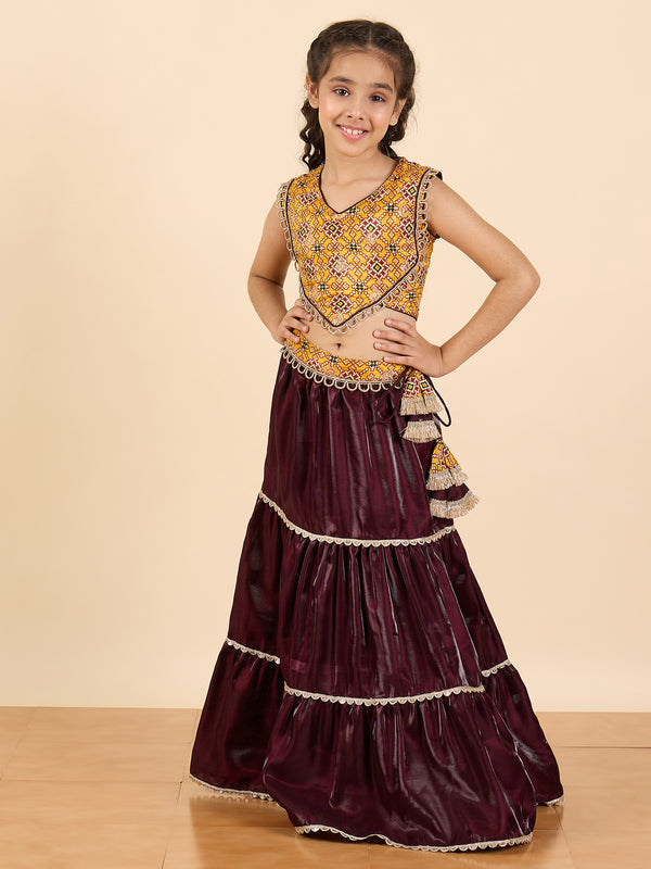 Girls Waist Length Embroidery Lahnga Choli - Yellow