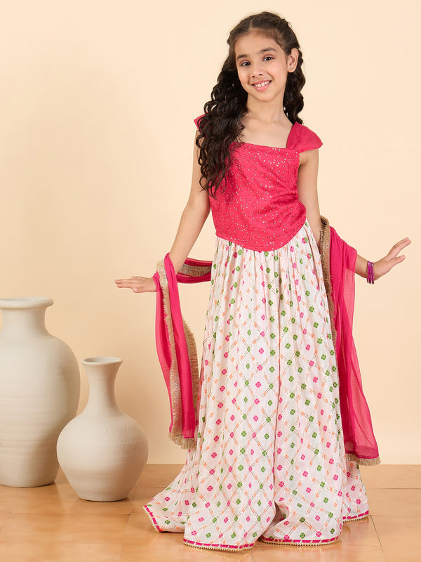 Girls Waist Length Embroidery Lehenga Choli - Magenta
