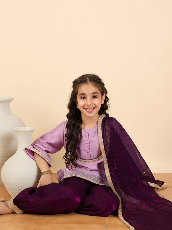 Girls Above Knee Embroidery Kurti Set - Lavender