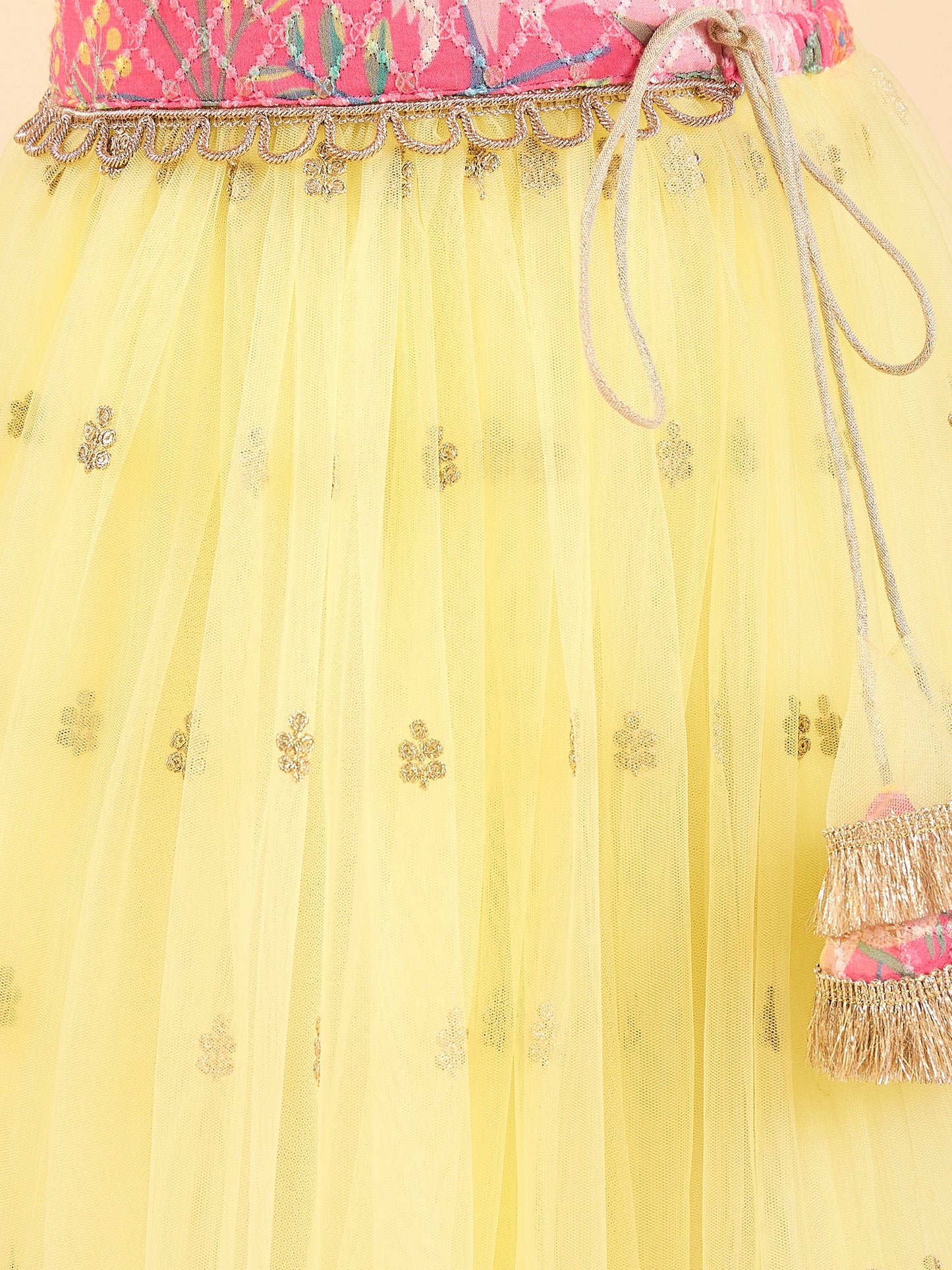 Girls Waist Length Embroidery Lehenga Choli - Yellow