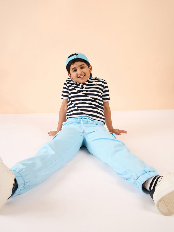 Boys Ankle Length Solid Cargo Pants - Blue