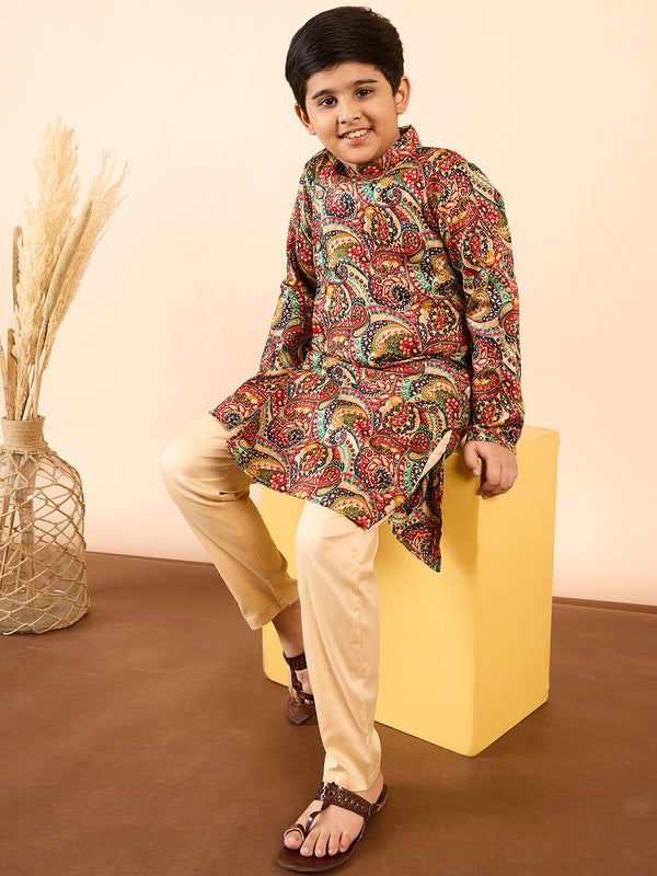 Boys Ankle Length Printed Kurta Set - Multi